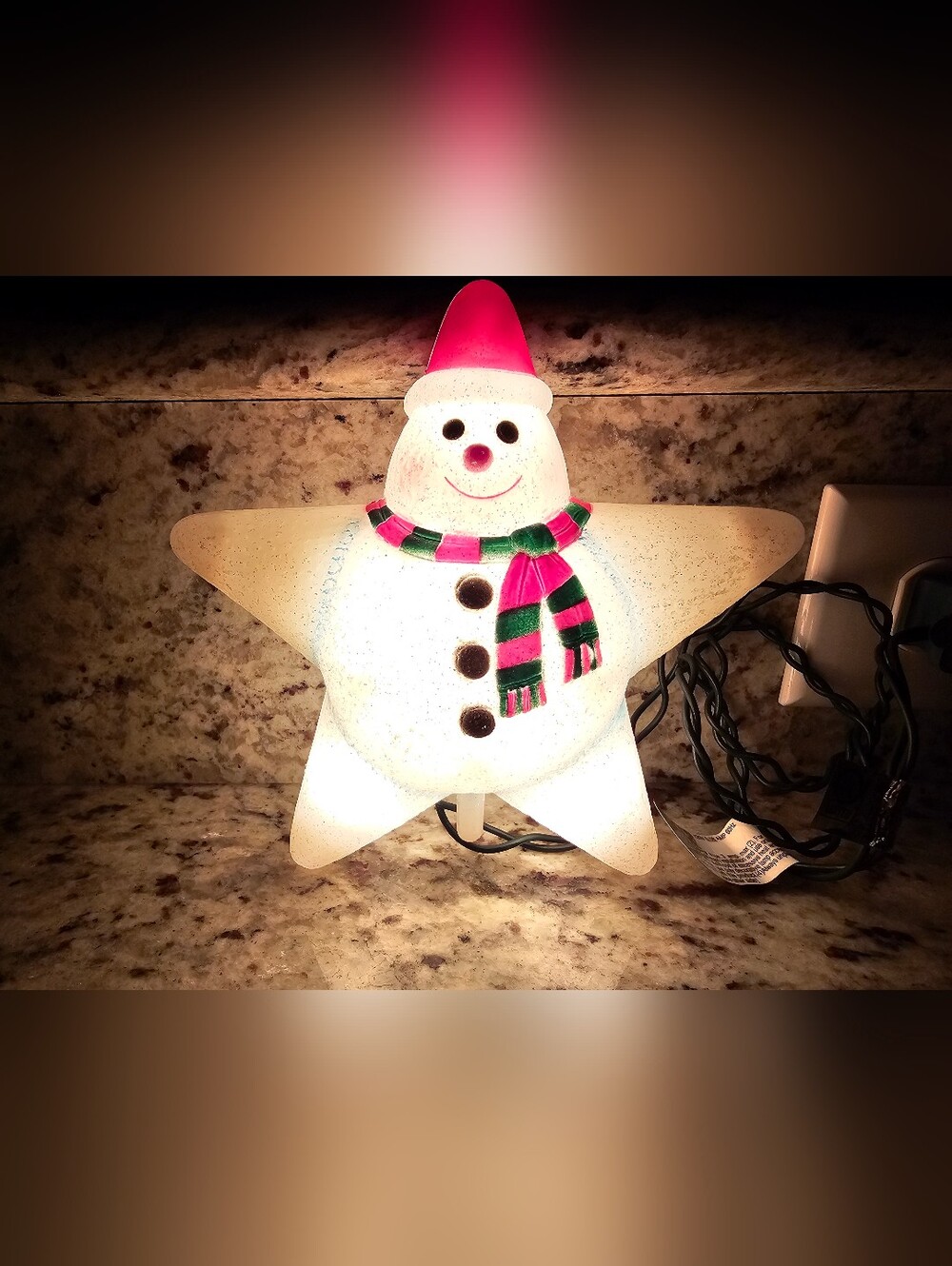 Kurt Adler 1996 Illuminated Double Sided Snowman Tree Topper With Box
